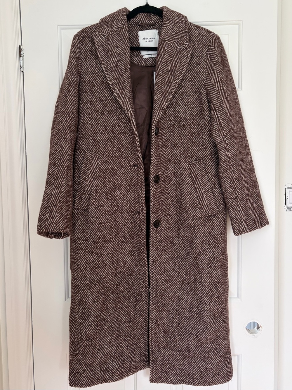NWT Abercrombie & Fitch Brown Herringbone Long Trench Coat